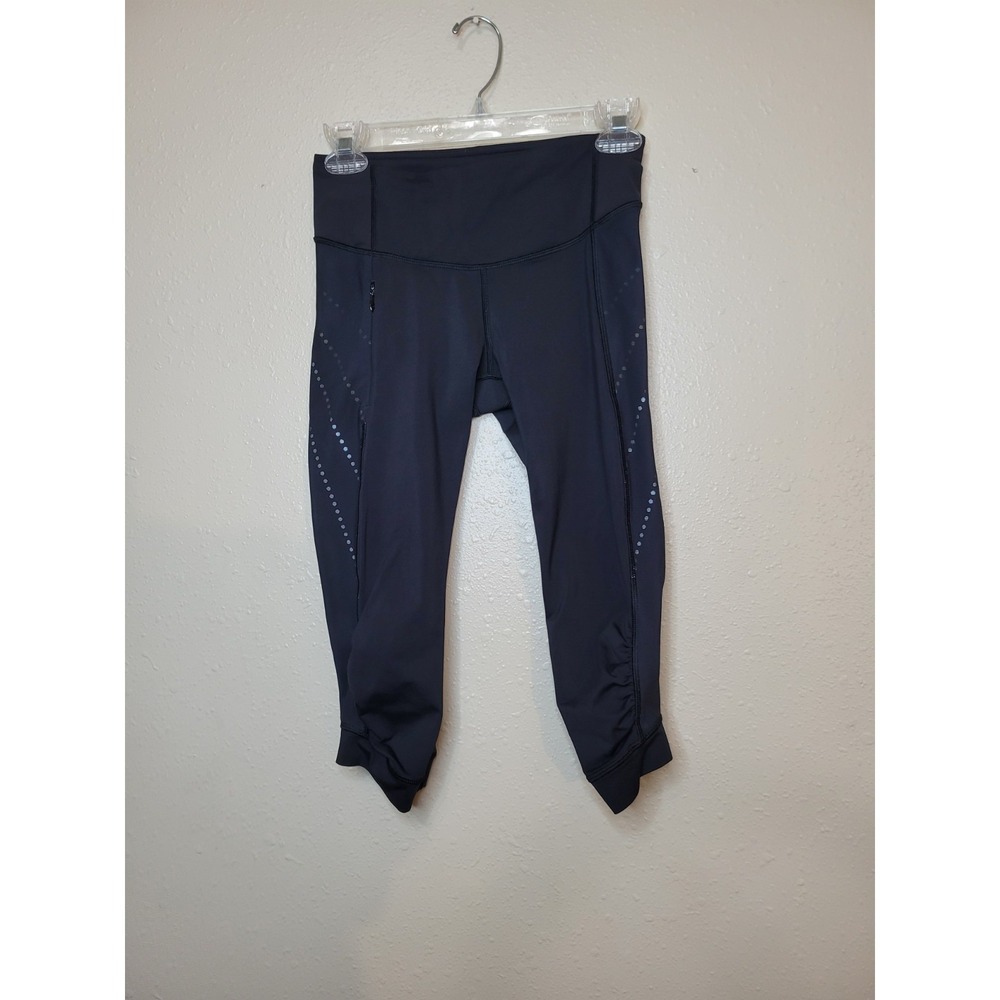 Lululemon Stop At Nothing Athletic‎ Cropped Leggings Yoga Running Black Sz 4